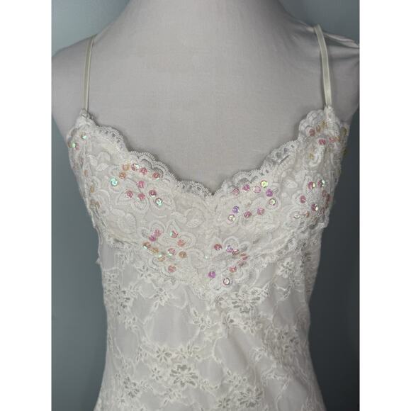 Vtg Y2K Lace Cami Tank Top Jrs L Fairycore Angel Delicate Soft Girl Ethereal - Picture 3 of 9